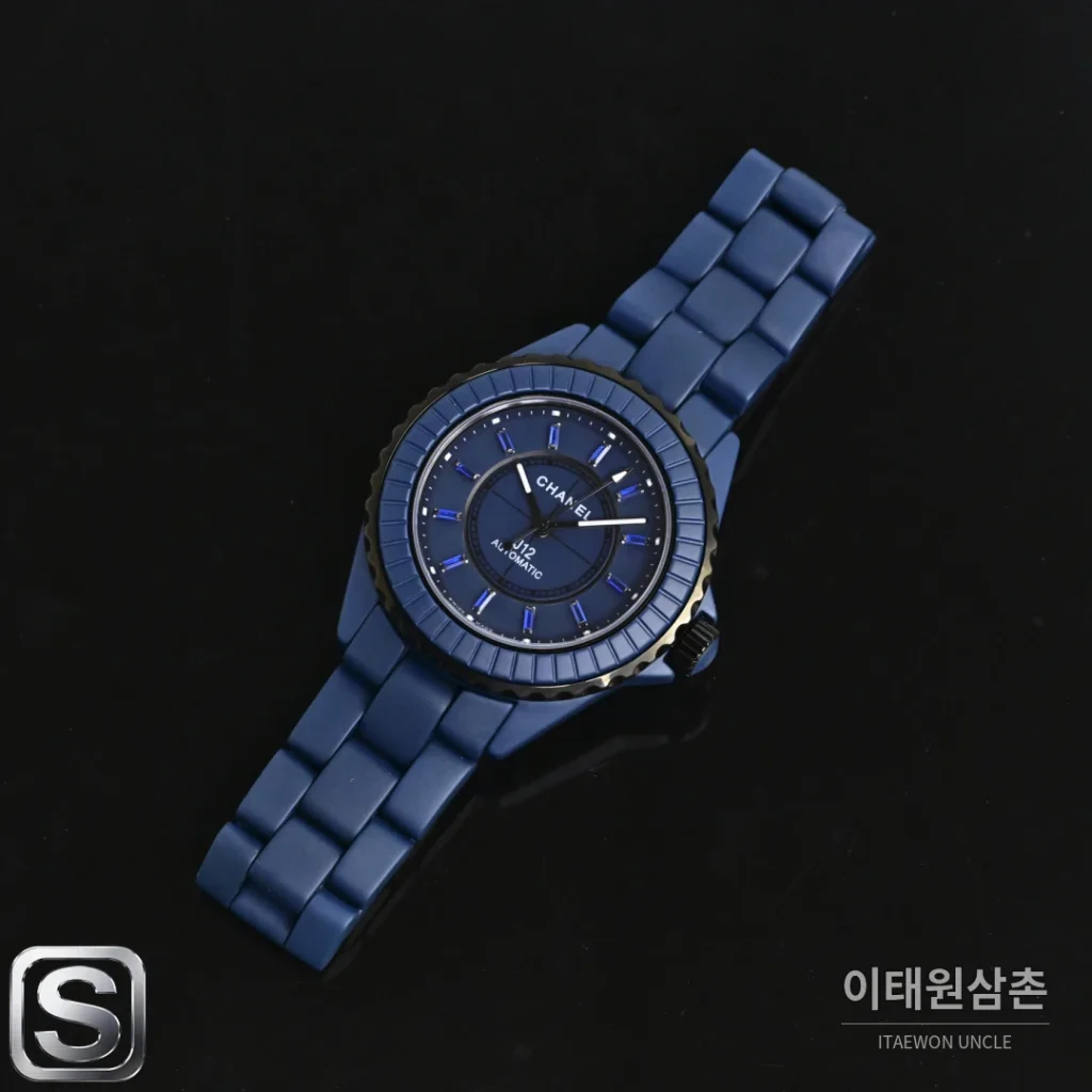 샤넬 J12 블루 오토매틱 세라믹 브레이슬릿 블랙 베젤