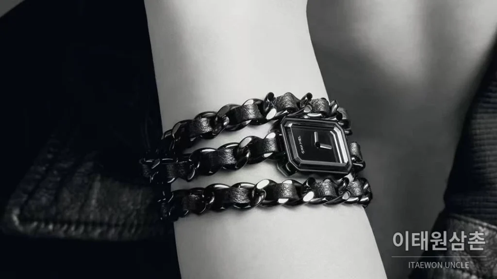 샤넬 프리미에르 스틸 블랙다이얼 쿼츠 23.6mm 블랙 가죽 스트랩 블랙 베젤