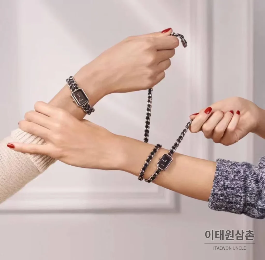 샤넬 프리미에르 스틸 블랙다이얼 쿼츠 23.6mm 블랙 가죽 스트랩 블랙 베젤