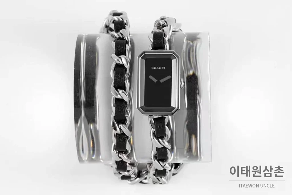 샤넬 프리미에르 스틸 블랙다이얼 쿼츠 23.6mm 블랙 가죽 스트랩 블랙 베젤