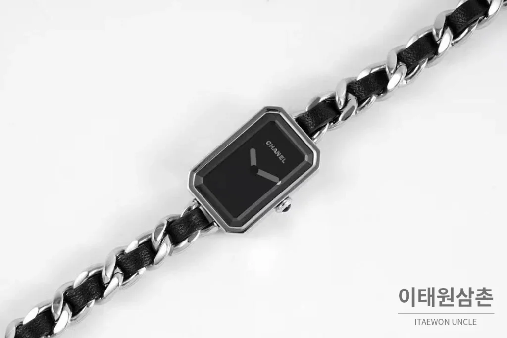 샤넬 프리미에르 스틸 블랙다이얼 쿼츠 23.6mm 블랙 가죽 스트랩 블랙 베젤