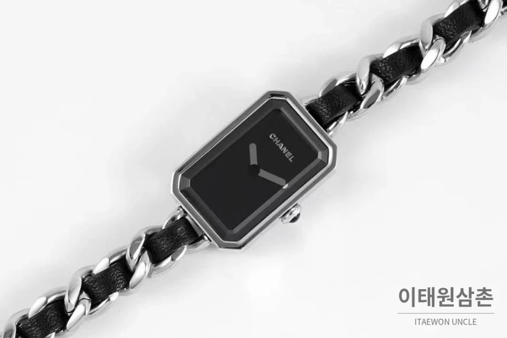 샤넬 프리미에르 스틸 블랙다이얼 쿼츠 23.6mm 블랙 가죽 스트랩 블랙 베젤