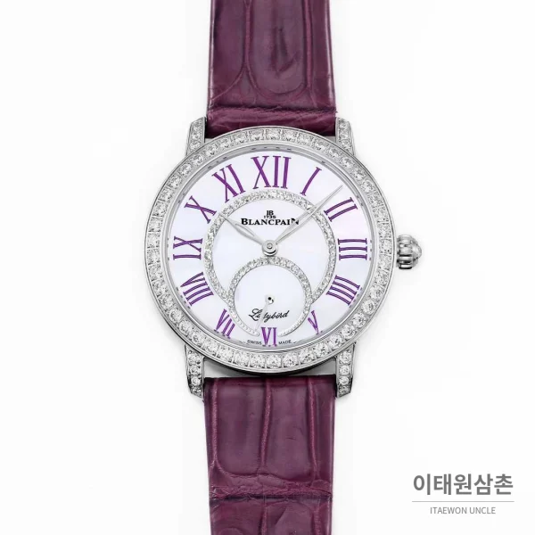 쇼파드 해피스포트 스틸 다이아몬드 자개다이얼 플로팅젬 오토매틱 36mm 화이트 (3) 쇼파드 해피스포트 스틸 다이아몬드 자개다이얼 플로팅젬 오토매틱 36mm 화이트 퍼플 가죽 스트랩 실버 베젤