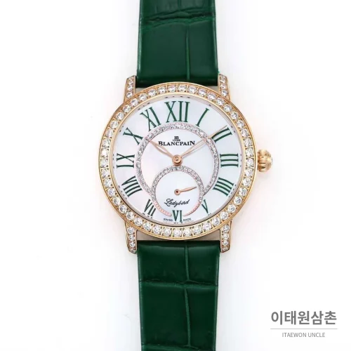 쇼파드 해피스포트 스틸 다이아몬드 자개다이얼 플로팅젬 오토매틱 36mm 화이트 (6) 쇼파드 해피스포트 스틸 다이아몬드 자개다이얼 플로팅젬 오토매틱 36mm 화이트 그린 가죽 스트랩 로즈골드 베젤