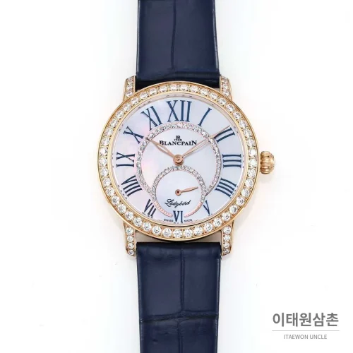 쇼파드 해피스포트 스틸 다이아몬드 자개다이얼 플로팅젬 오토매틱 36mm 화이트 (7) 쇼파드 해피스포트 스틸 다이아몬드 자개다이얼 플로팅젬 오토매틱 36mm 화이트 네이비 가죽 스트랩 로즈골드 베젤