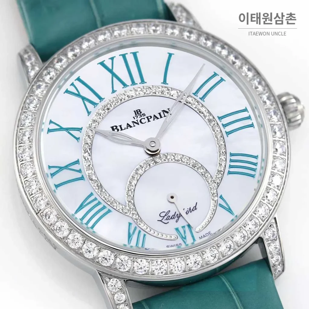 쇼파드 해피스포트 스틸 다이아몬드 자개다이얼 플로팅젬 오토매틱 36mm 화이트 민트 가죽 스트랩 실버 베젤