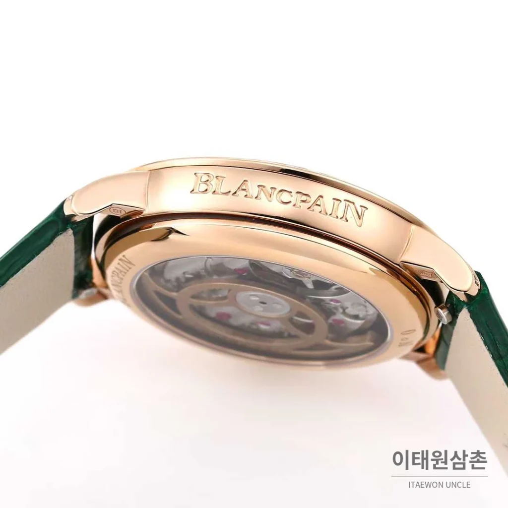 쇼파드 해피스포트 스틸 다이아몬드 자개다이얼 플로팅젬 오토매틱 36mm 화이트 그린 가죽 스트랩 로즈골드 베젤