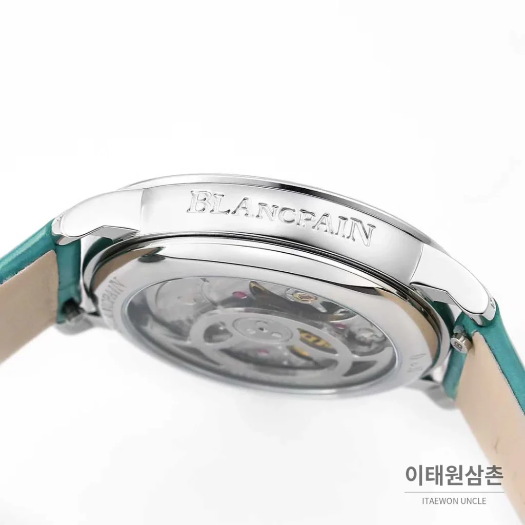쇼파드 해피스포트 스틸 다이아몬드 자개다이얼 플로팅젬 오토매틱 36mm 화이트 민트 가죽 스트랩 실버 베젤