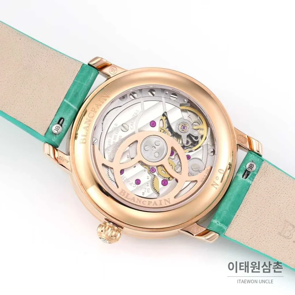 쇼파드 해피스포트 스틸 다이아몬드 자개다이얼 플로팅젬 오토매틱 36mm 화이트 민트 가죽 스트랩 로즈골드 베젤