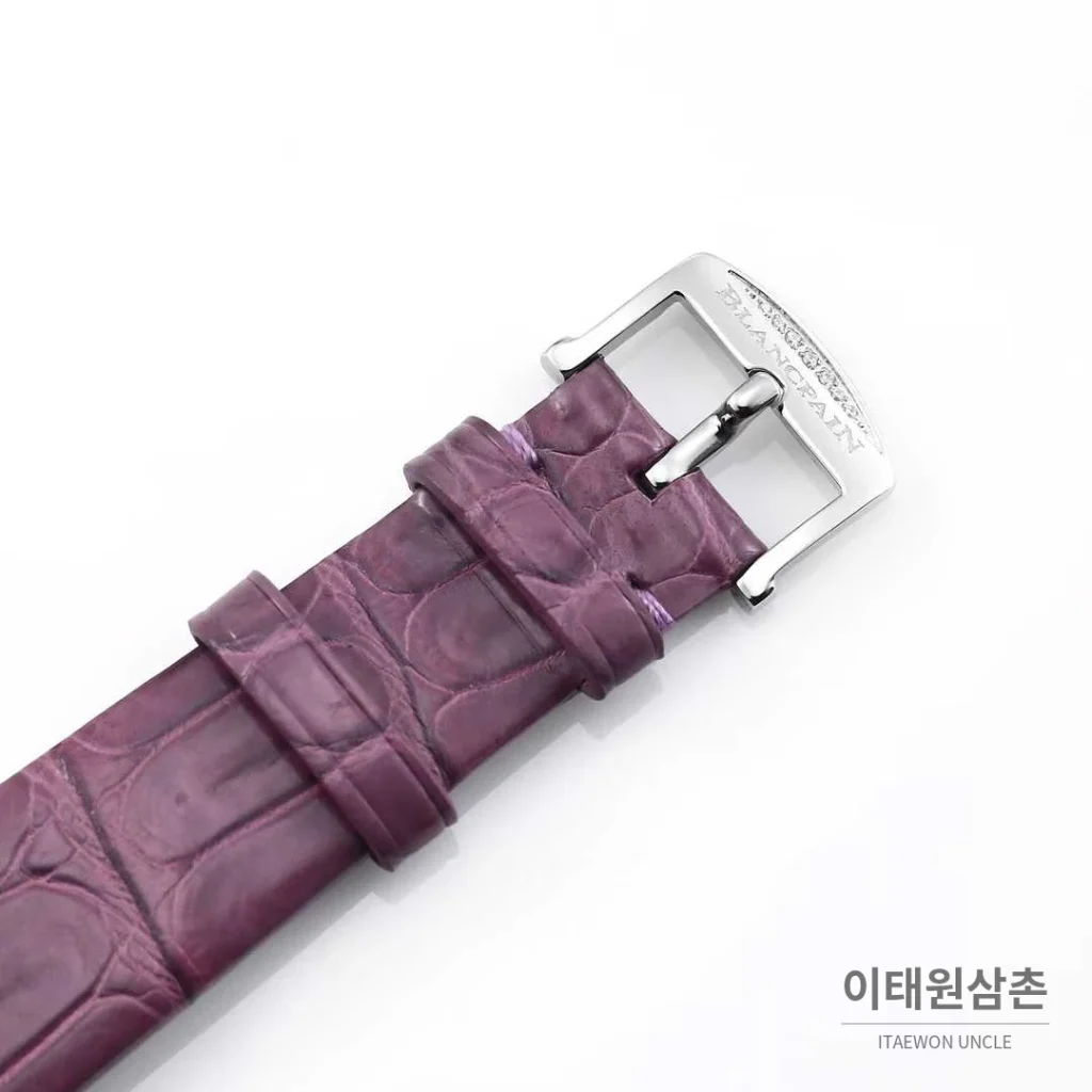 쇼파드 해피스포트 스틸 다이아몬드 자개다이얼 플로팅젬 오토매틱 36mm 화이트 퍼플 가죽 스트랩 실버 베젤