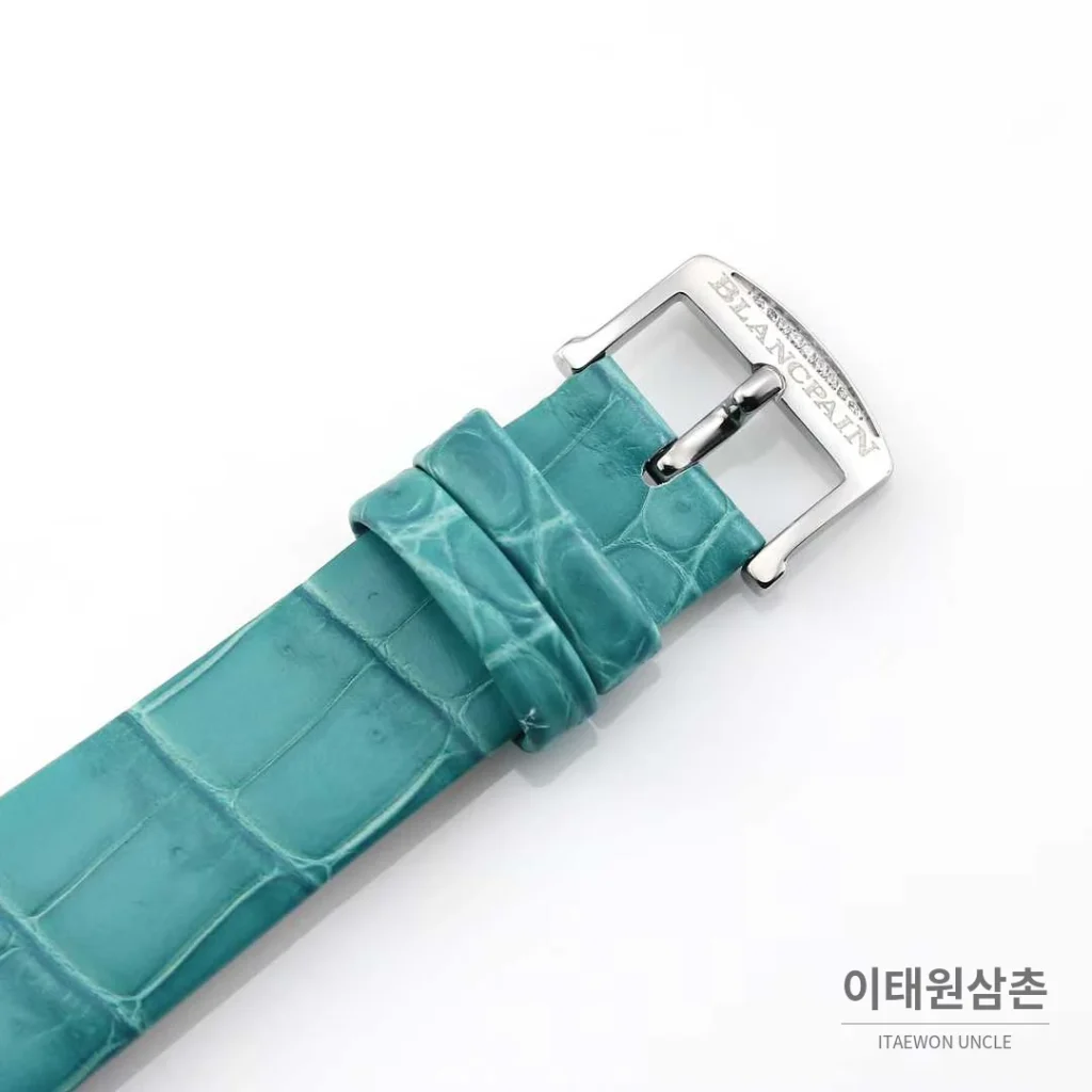쇼파드 해피스포트 스틸 다이아몬드 자개다이얼 플로팅젬 오토매틱 36mm 화이트 민트 가죽 스트랩 실버 베젤