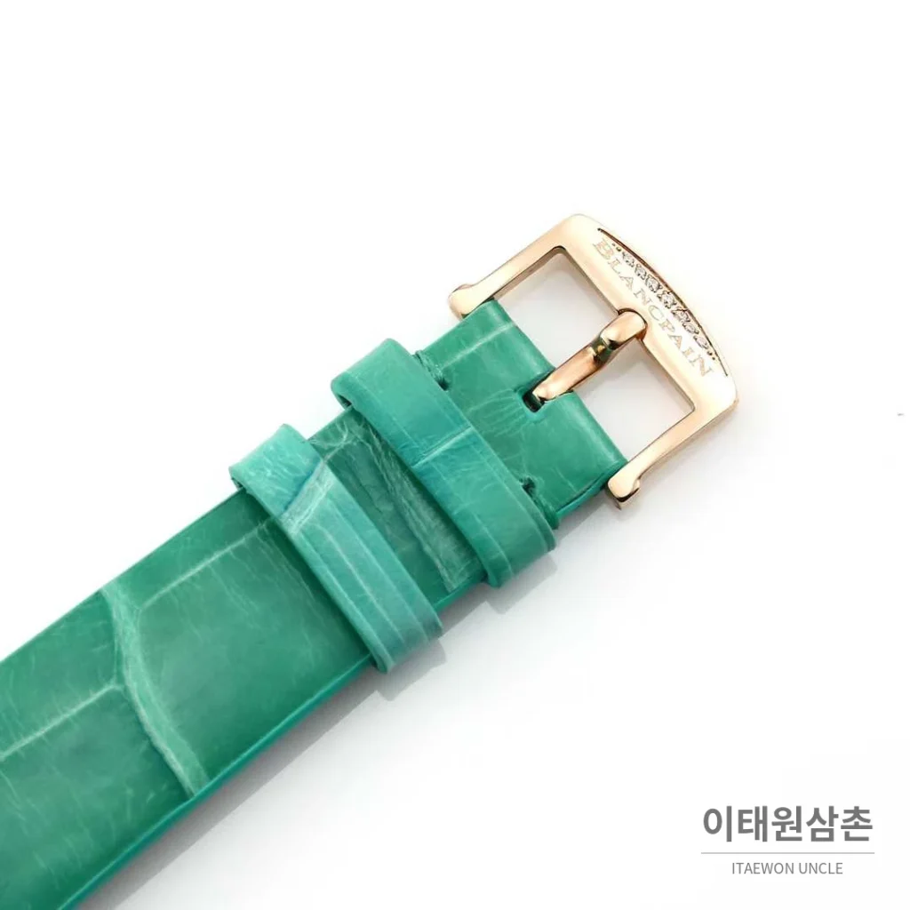 쇼파드 해피스포트 스틸 다이아몬드 자개다이얼 플로팅젬 오토매틱 36mm 화이트 민트 가죽 스트랩 로즈골드 베젤