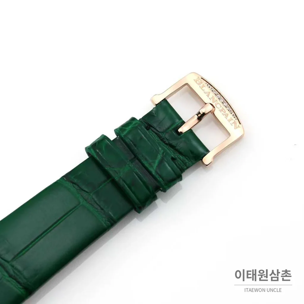 쇼파드 해피스포트 스틸 다이아몬드 자개다이얼 플로팅젬 오토매틱 36mm 화이트 그린 가죽 스트랩 로즈골드 베젤