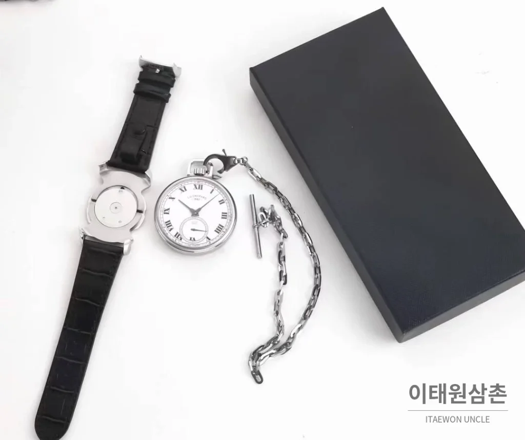 쇼파드 L.U.C 듀얼유즈 워치 & 포켓워치 컨버터블 오토매틱 49.6mm 실버 블랙 가죽 스트랩