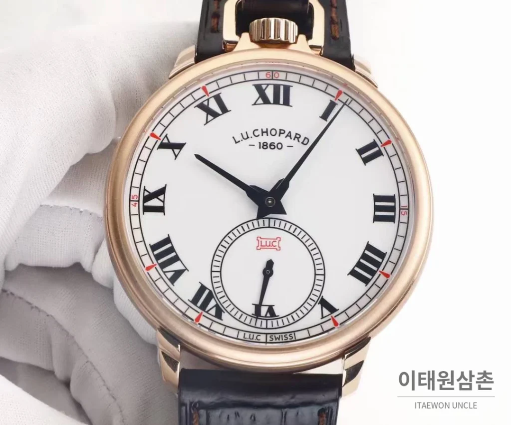 쇼파드 L.U.C 듀얼유즈 워치 & 포켓워치 컨버터블 오토매틱 49.6mm 실버 브라운 가죽 스트랩