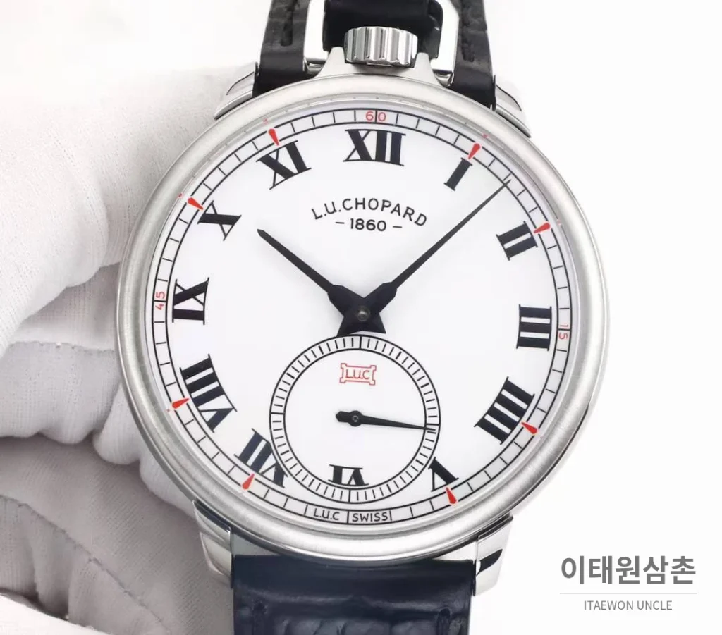 쇼파드 L.U.C 듀얼유즈 워치 & 포켓워치 컨버터블 오토매틱 49.6mm 실버 블랙 가죽 스트랩