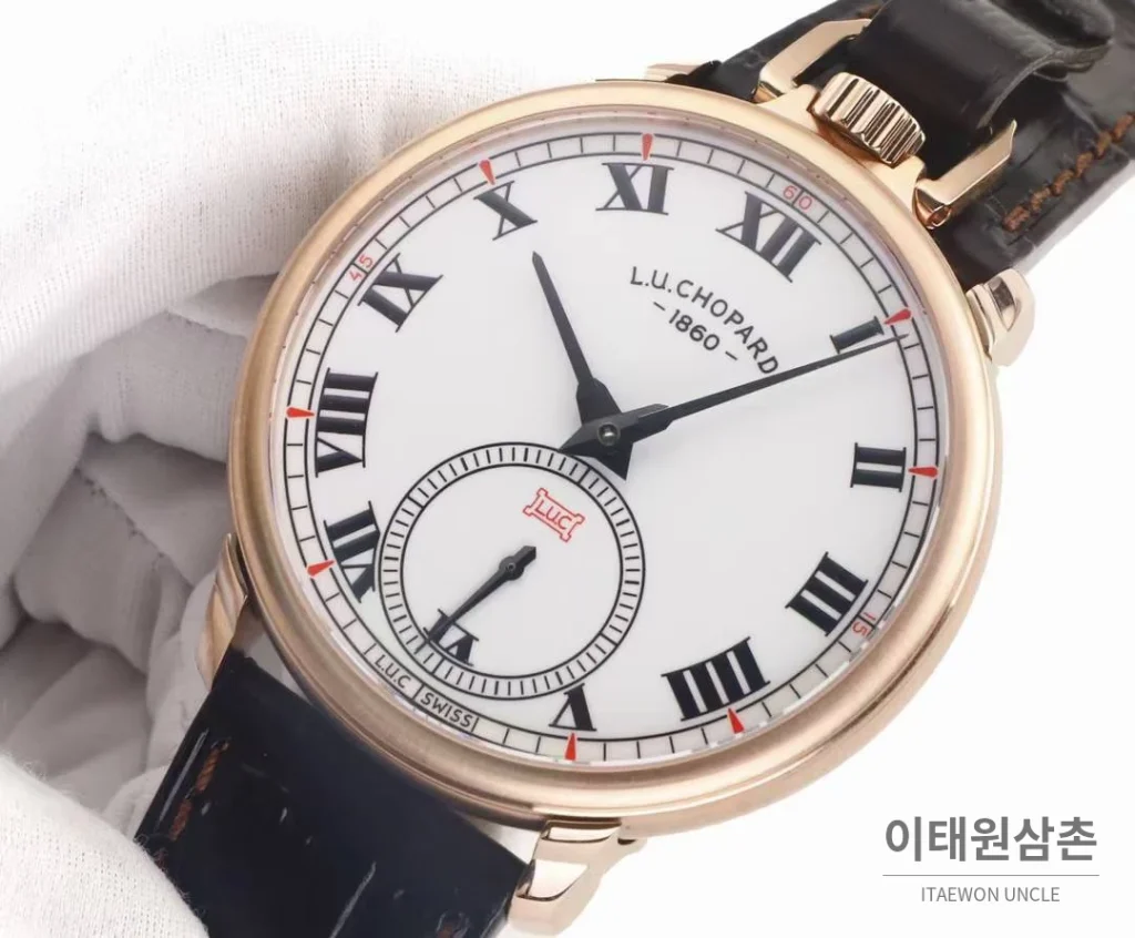 쇼파드 L.U.C 듀얼유즈 워치 & 포켓워치 컨버터블 오토매틱 49.6mm 실버 브라운 가죽 스트랩