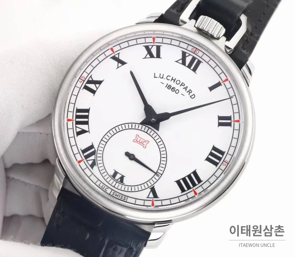 쇼파드 L.U.C 듀얼유즈 워치 & 포켓워치 컨버터블 오토매틱 49.6mm 실버 블랙 가죽 스트랩