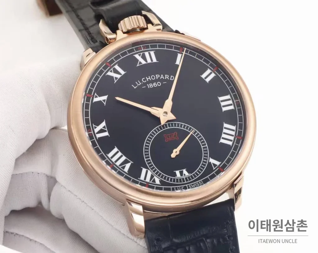 쇼파드 L.U.C 듀얼유즈 워치 & 포켓워치 컨버터블 오토매틱 49.6mm 실버 브라운 가죽 스트랩