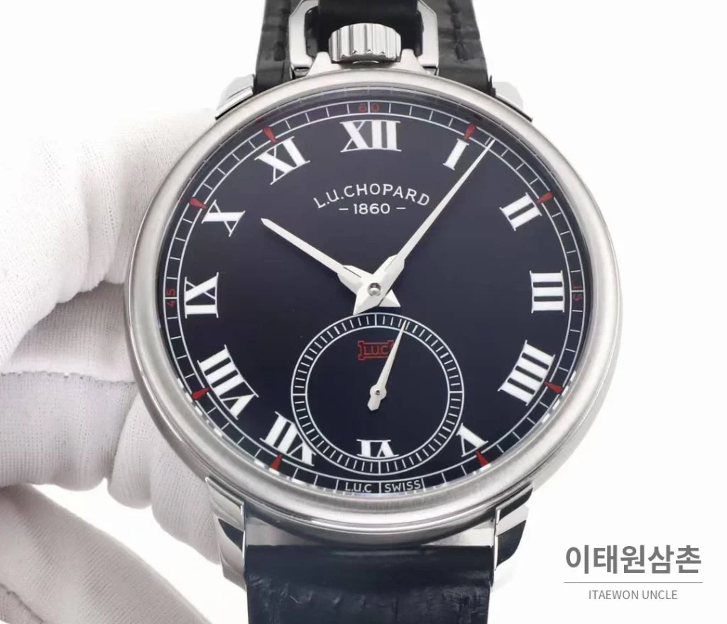 쇼파드 L.U.C 듀얼유즈 워치 & 포켓워치 컨버터블 오토매틱 49.6mm 실버 블랙 가죽 스트랩