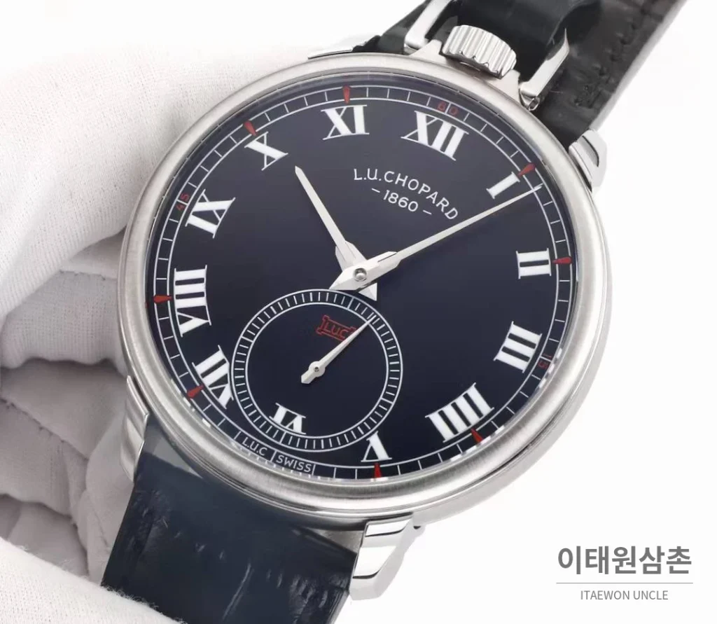 쇼파드 L.U.C 듀얼유즈 워치 & 포켓워치 컨버터블 오토매틱 49.6mm 실버 블랙 가죽 스트랩