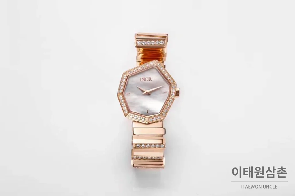 디올 젬 디올 천연석 다이얼 다이아세팅 쿼츠 25mm 로즈골드 브레이슬릿