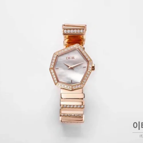 디올 젬 디올 천연석 다이얼 다이아세팅 쿼츠 25mm 로즈골드 브레이슬릿