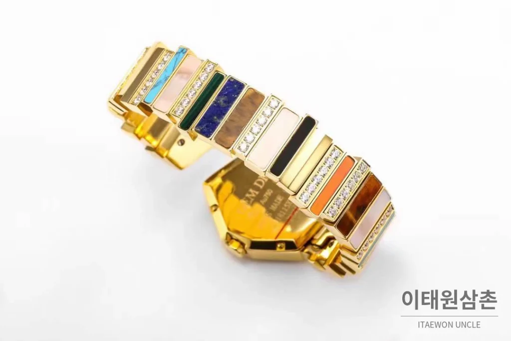 디올 젬 디올 천연석 다이얼 다이아세팅 쿼츠 25mm 골드 브레이슬릿
