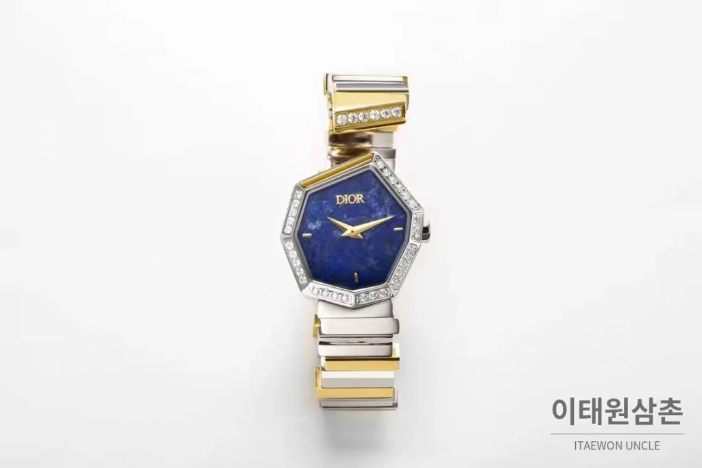디올 젬 디올 천연석 다이얼 다이아세팅 쿼츠 25mm 투톤 브레이슬릿