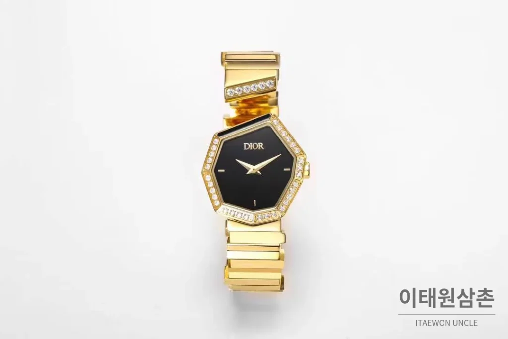 디올 젬 디올 천연석 다이얼 다이아세팅 쿼츠 25mm 골드 브레이슬릿 (2)