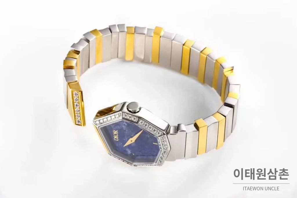 디올 젬 디올 천연석 다이얼 다이아세팅 쿼츠 25mm 투톤 브레이슬릿