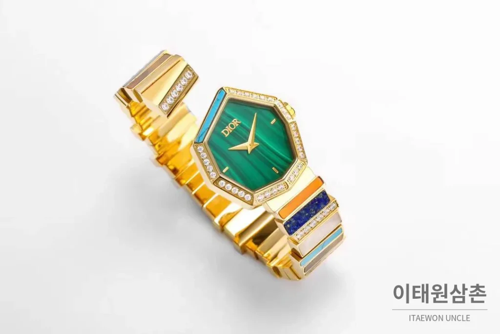 디올 젬 디올 천연석 다이얼 다이아세팅 쿼츠 25mm 골드 브레이슬릿