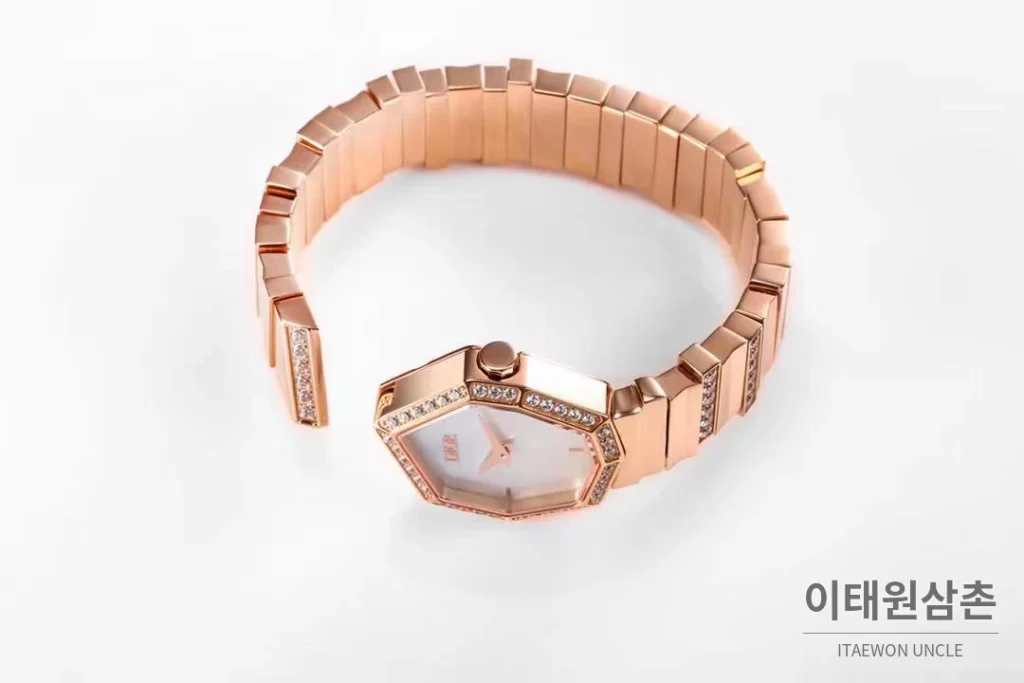 디올 젬 디올 천연석 다이얼 다이아세팅 쿼츠 25mm 로즈골드 브레이슬릿