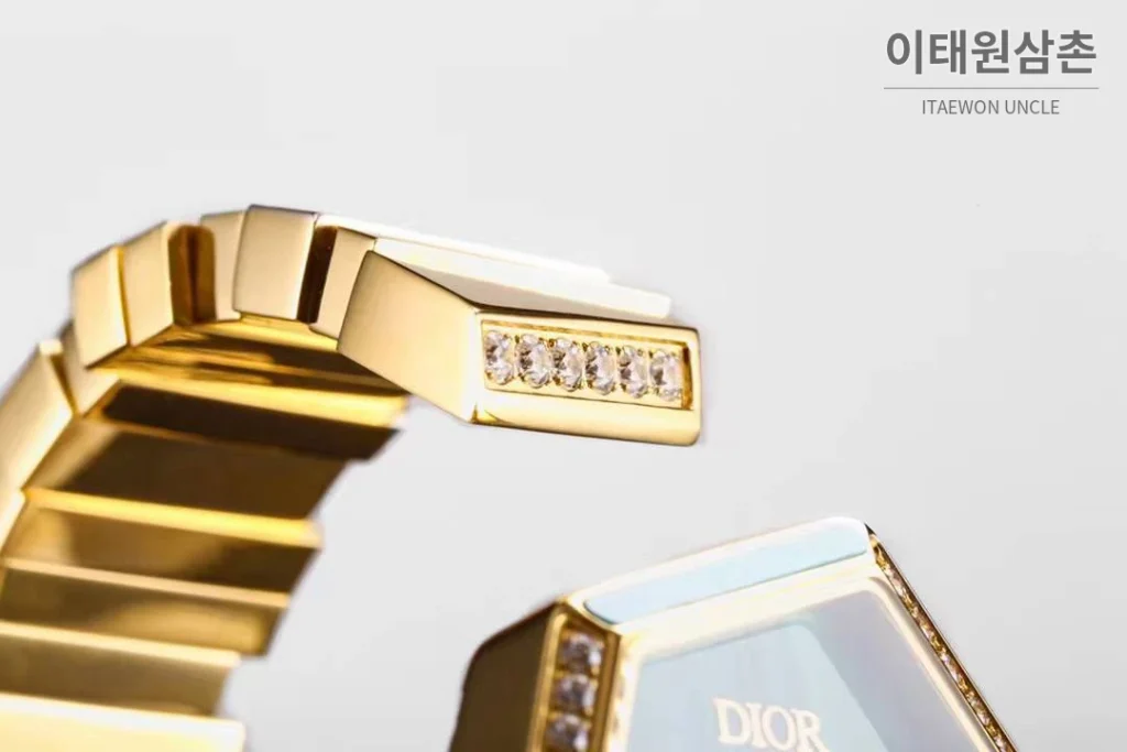 디올 젬 디올 천연석 다이얼 다이아세팅 쿼츠 25mm 골드 브레이슬릿