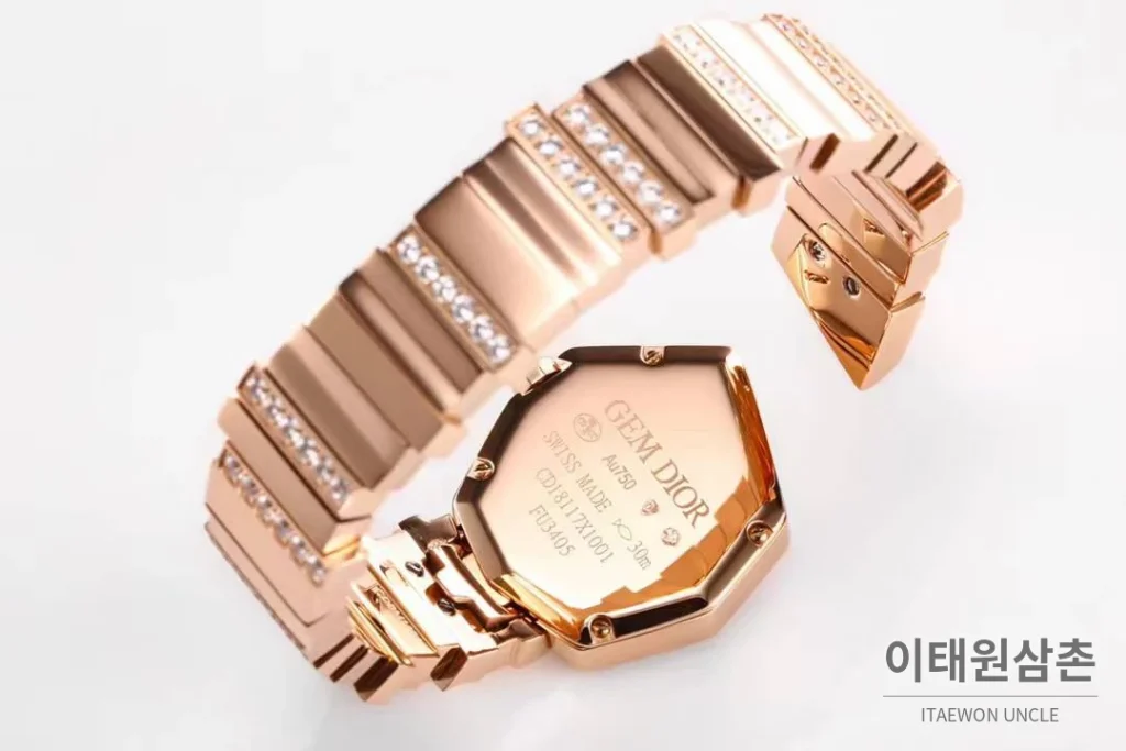 디올 젬 디올 천연석 다이얼 다이아세팅 쿼츠 25mm 로즈골드 브레이슬릿