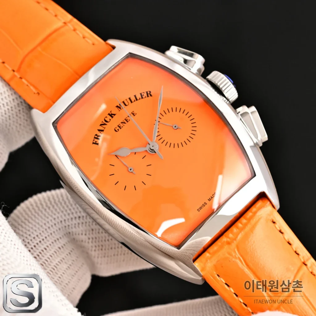 프랭크뮬러 카사블랑카 컴퍼스 다이얼 토노형 쿼츠 40mm 오렌지 가죽 스트랩