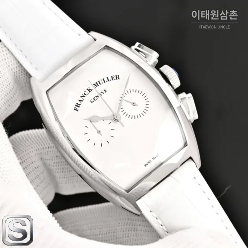 프랭크뮬러 카사블랑카 컴퍼스 다이얼 토노형 쿼츠 40mm 화이트 가죽 스트랩