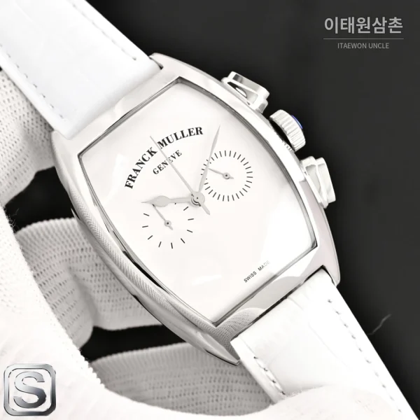 프랭크뮬러 카사블랑카 컴퍼스 다이얼 토노형 쿼츠 40mm 화이트 가죽 스트랩