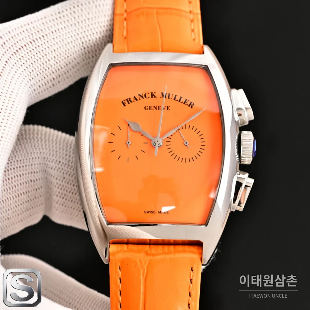 프랭크뮬러 카사블랑카 컴퍼스 다이얼 토노형 쿼츠 40mm 오렌지 가죽 스트랩