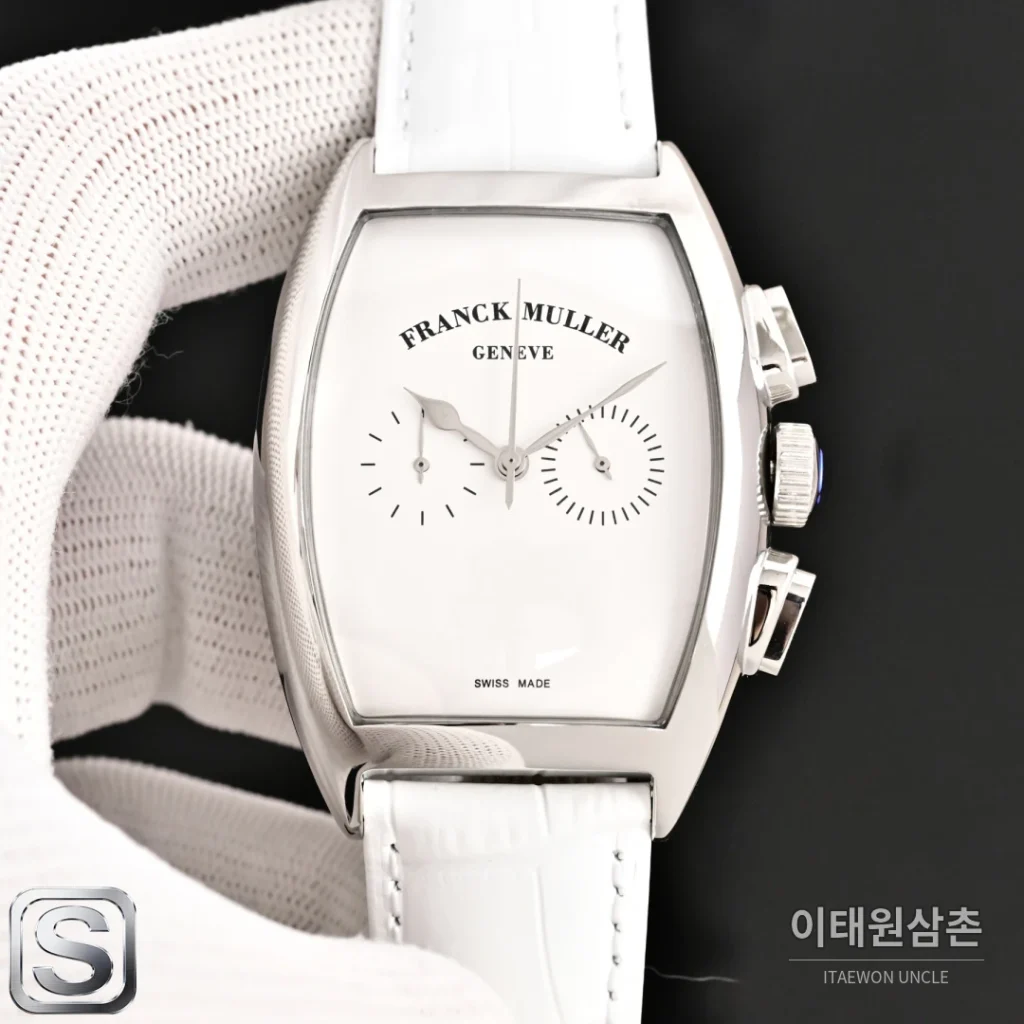 프랭크뮬러 카사블랑카 컴퍼스 다이얼 토노형 쿼츠 40mm 화이트 가죽 스트랩