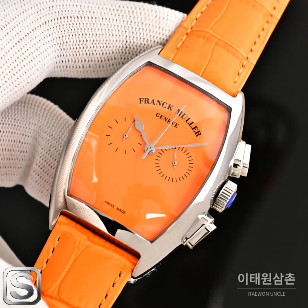 프랭크뮬러 카사블랑카 컴퍼스 다이얼 토노형 쿼츠 40mm 오렌지 가죽 스트랩
