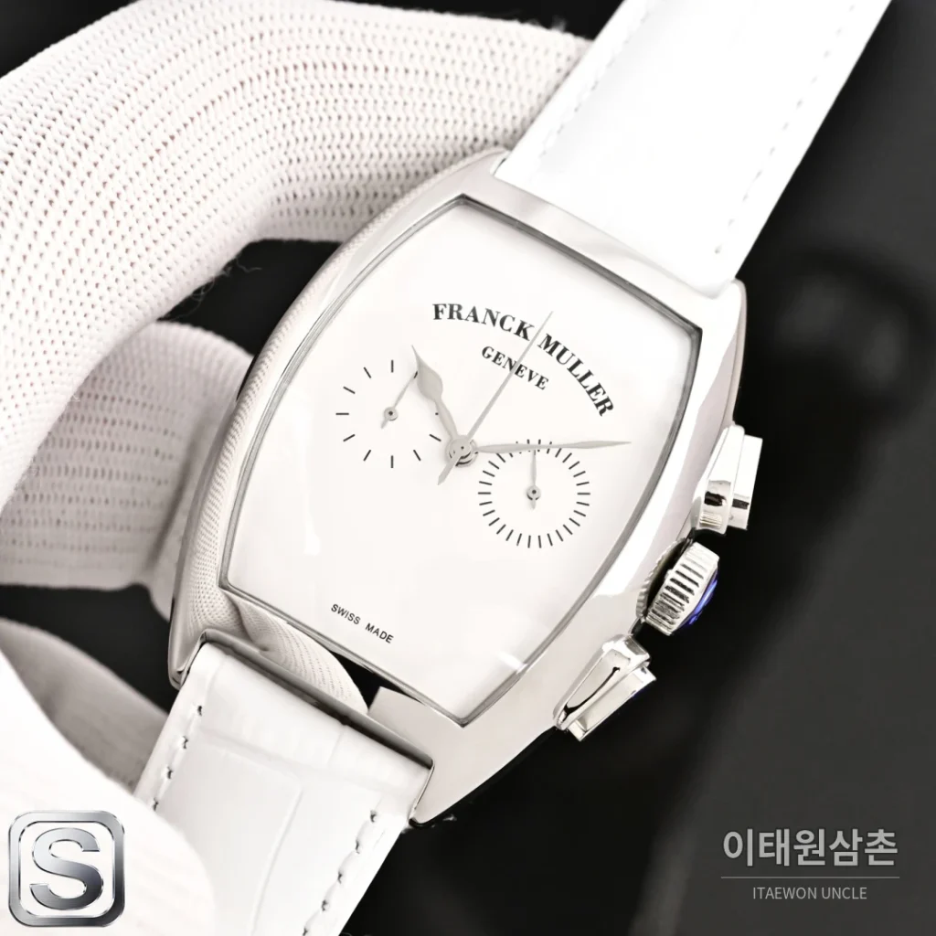 프랭크뮬러 카사블랑카 컴퍼스 다이얼 토노형 쿼츠 40mm 화이트 가죽 스트랩