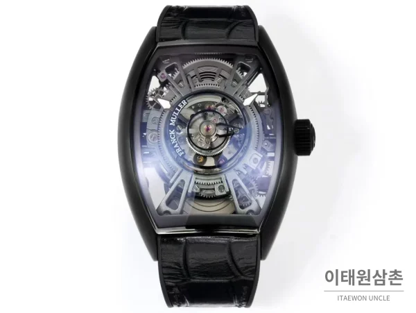 프랭크뮬러 그랜드 센트럴 투르비용 카본파이버 스켈레톤 배럴케이스 오토매틱 블랙 (2) 프랭크뮬러 그랜드 센트럴 투르비용 카본파이버 스켈레톤 배럴케이스 오토매틱 블랙 블랙 가죽 스트랩 블랙 베젤