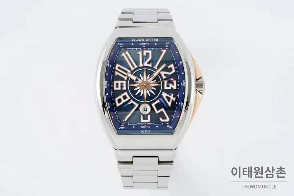 프랭크뮬러 뱅가드 요팅 스틸 블루다이얼 오토매틱 54mm 투톤 브레이슬릿 실버 베젤
