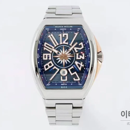 프랭크뮬러 뱅가드 요팅 스틸 블루다이얼 오토매틱 54mm 투톤 브레이슬릿 실버 베젤