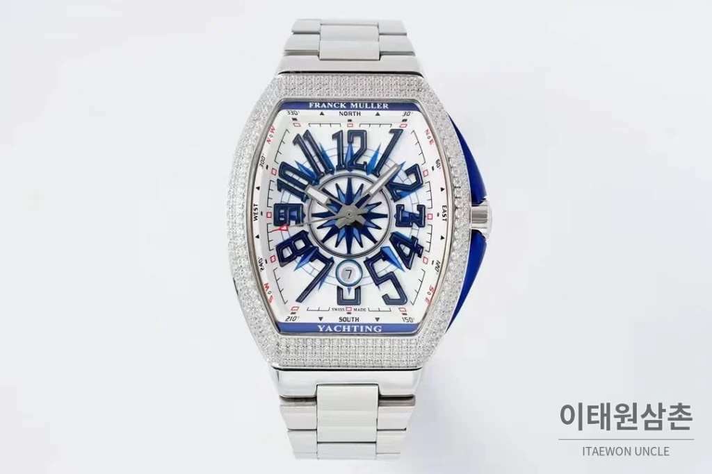 프랭크뮬러 뱅가드 요팅 스틸 블루다이얼 오토매틱 54mm 스틸 브레이슬릿 실버 베젤
