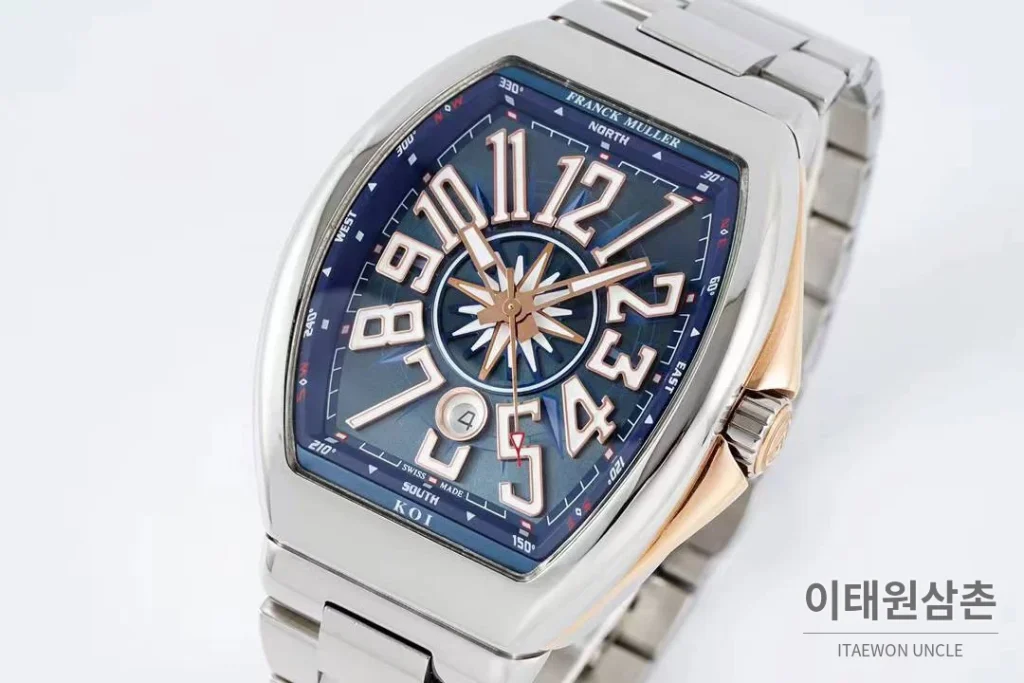 프랭크뮬러 뱅가드 요팅 스틸 블루다이얼 오토매틱 54mm 투톤 브레이슬릿 실버 베젤