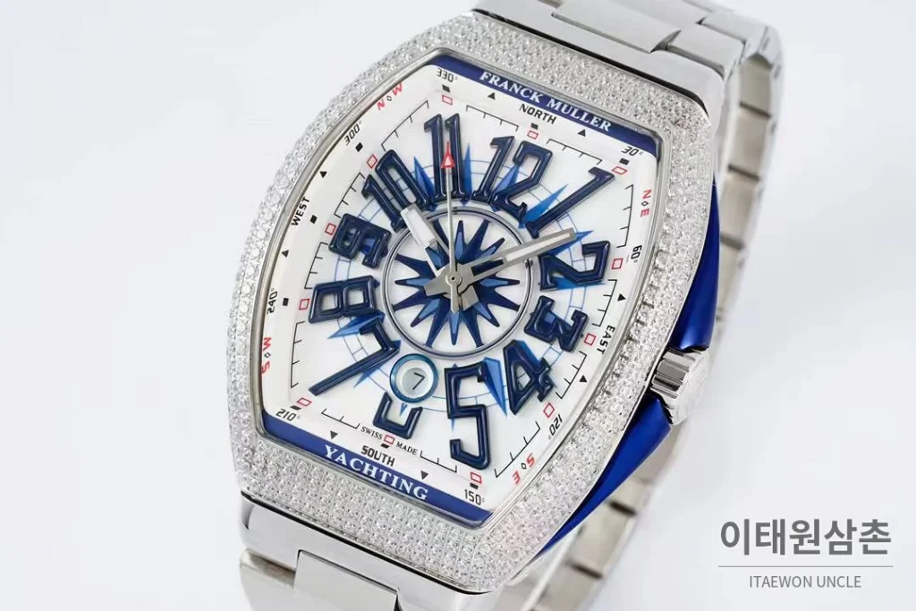 프랭크뮬러 뱅가드 요팅 스틸 블루다이얼 오토매틱 54mm 스틸 브레이슬릿 실버 베젤