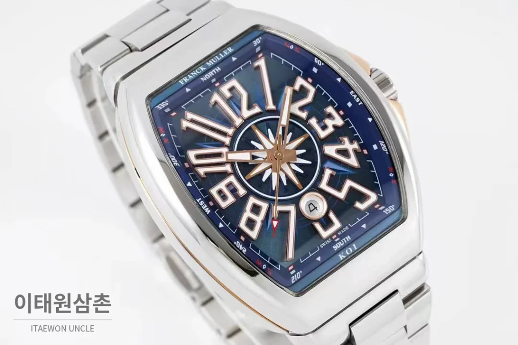 프랭크뮬러 뱅가드 요팅 스틸 블루다이얼 오토매틱 54mm 투톤 브레이슬릿 실버 베젤