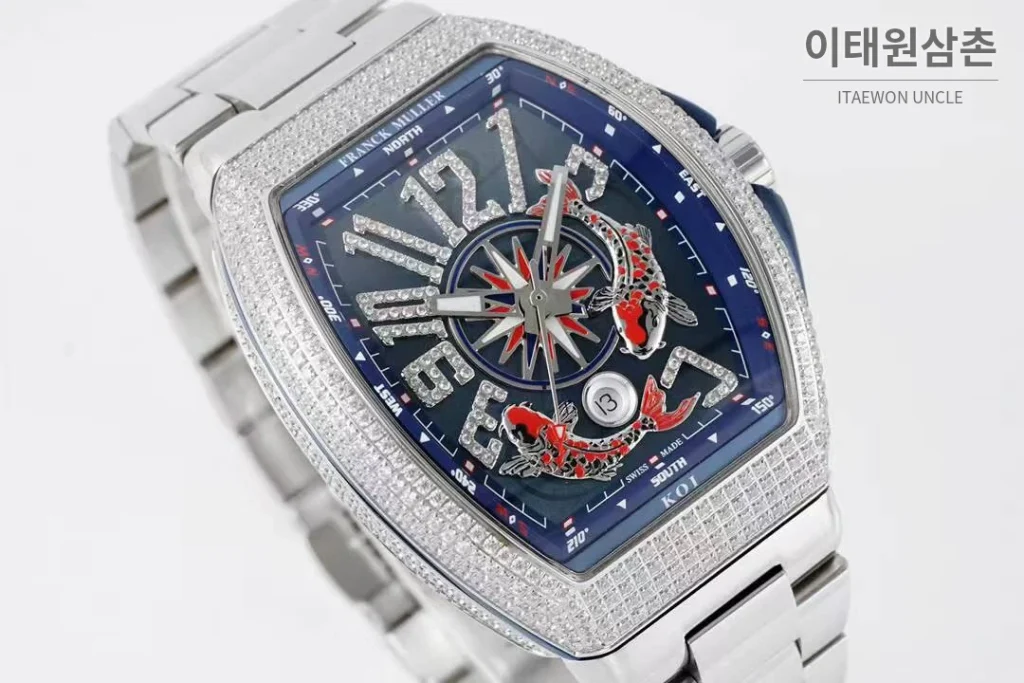 프랭크뮬러 뱅가드 요팅 스틸 블루다이얼 오토매틱 54mm 스틸 브레이슬릿 실버 베젤 (4)